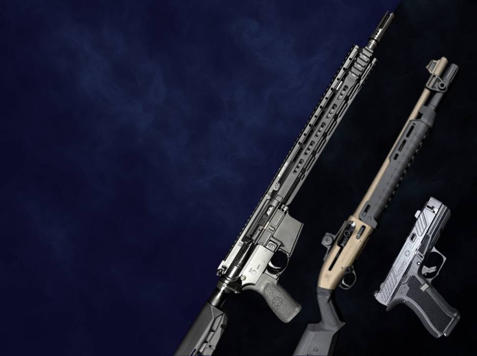 blue background image with rifles